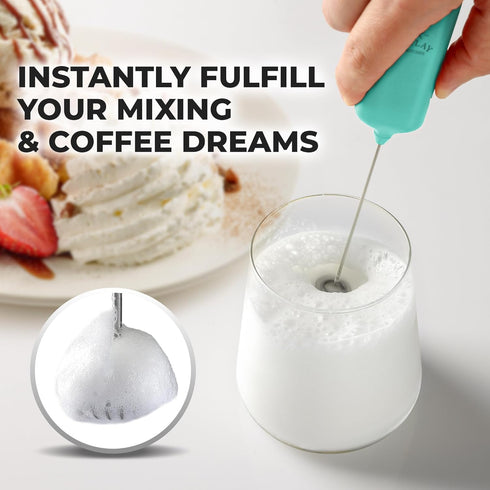 Zulay Kitchen Powerful Mini Milk Frother Handheld - Electric Hand Mixer - Portable Frother Wand for Coffee - Small Drink Blender for Lattes, Cappu...