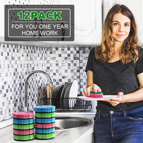 SmilePowo 12 Pack Scrub Sponge,Bulk Sponges,Dual-Sided Multi-Functional Premium Cleaning Sponges,Dishwashing Sponge for Heavy Duty Scouring Pads,B...