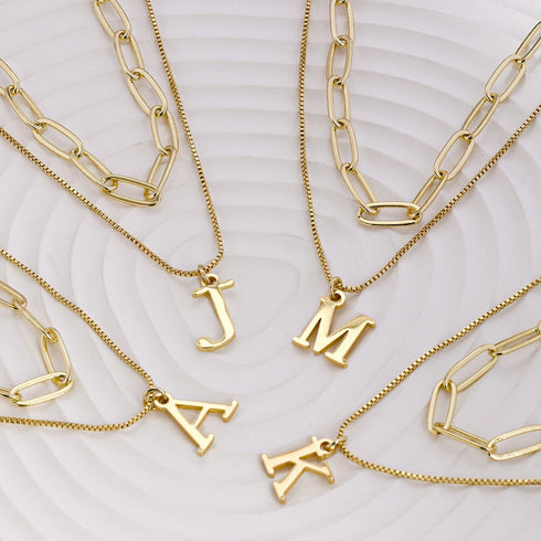 Gold Initial Necklaces for Women,Dainty 14K Real Gold Plated Letter Necklace Small Initial Pendant Choker Necklace Paperclip Layered Necklace Stac...