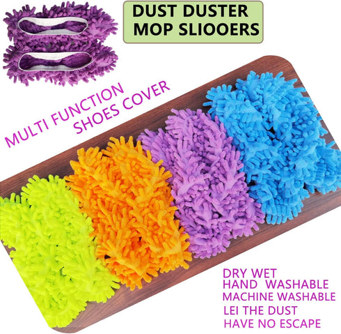 4 Pairs (8 Pieces) Mop Slippers Shoes Cover Dust Duster,Multi Function Reusable Microfiber Dust Mops,Floor Cleaning Shoes for Bathroom,Office,Kitc...