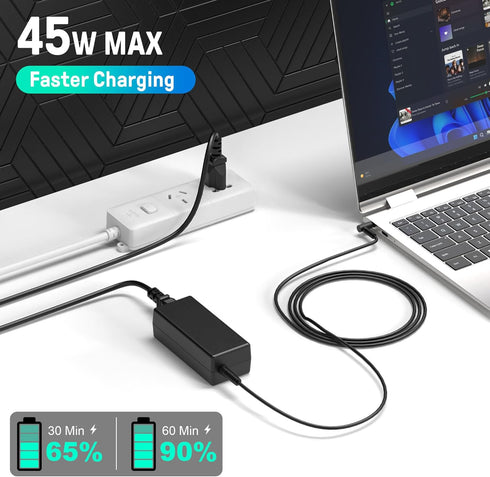 45W Charger Compatible with HP Laptop Charger, Blue Tip, Pavilion x360 11 13 15, Zbook 14u G4 G5 15u 15 G3, Notebook 15, Stream 13 11 14 AC Adapte...