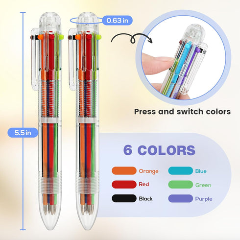 Multicolor Pen in One,10 Pack Multi Color Pens All in One, Birthday Party Favors , Fun Pens 0.5mm 6-in-1, Rainbow Pens 6 Colors Retractable, End o...