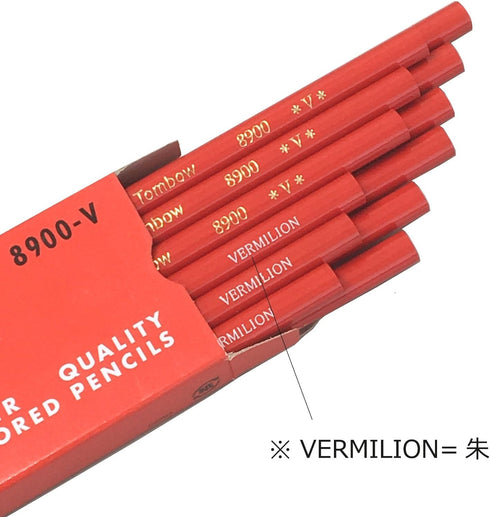 Tombow 8900-V Red Pencil, 8900V, Round Shaft, Vermilion Color, 1 Dozen...