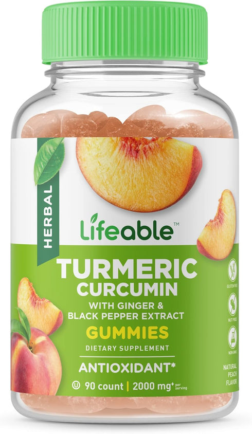 Lifeable Turmeric Curcumin with Ginger & Black Pepper Extract – 2000mg – Great Tasting Natural Flavor Gummy –Vegetarian GMO-Free Supplement – 90 G...