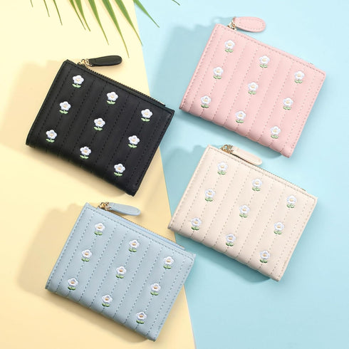 Womens Wallet - Small Kawaii Purse, Short Flower Girls Wallet Coin Purse with ID Window, Cute Leather Cash Pocket Wallets for Women, Girls, Ladies...