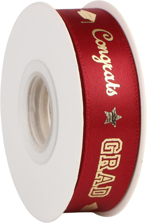Graduation Ribbon Congrats Grad Maroon Red and Gold Satin Ribbon Use for Gift Wrapping,Graduation Party Decoration (Maroon-Grad)...