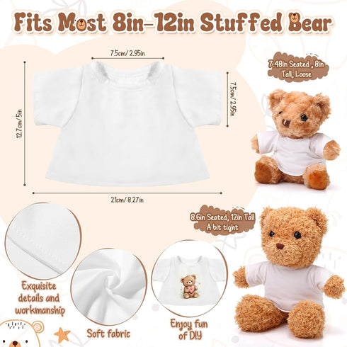 3 Pcs Sublimation Stuffed Animal Shirt Fit 8-12 Inch Blank Stuffed Bear Clothes Plush Bear Tshirts Tee Shirt for DIY Make Unique Stuffed Doll Outf...