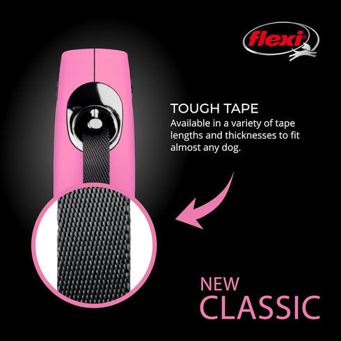 FLEXI New Classic Retractable Dog Leash (Tape), Ergonomic, Durable and Tangle Free Pet Walking Leash for Dogs, 16 ft, Medium, Pink...