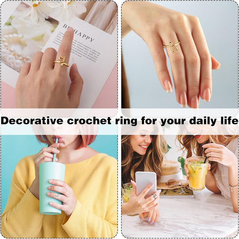 6 Pcs Crochet Rings for Finger Adjustable Crochet Knitting Loop Accessories Metal Yarn Guide Finger Holder Rings, Knitting & Crochet Supplies for ...