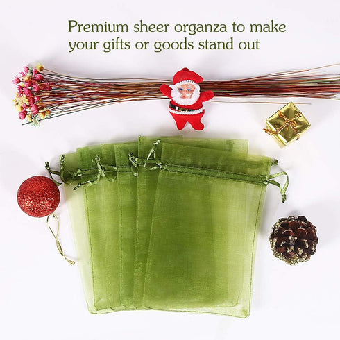 HRX Package 100pcs Organza Drawstring Bags Olive Green, 4 x 6 inch Candy Mesh Gift Bags Jewelry Pouches Small Christmas Sachet...