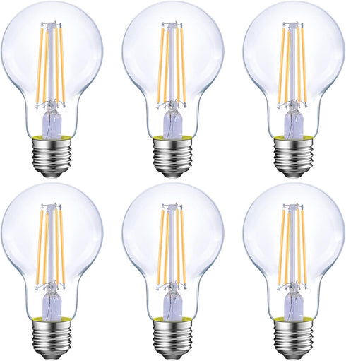 Energetic Dimmable LED Filament Light Bulbs, 8W, 60 Watt Equivalent, Warm White 3000K, Classic Clear Glass, A19 LED Light Bulb, 6 Pack...