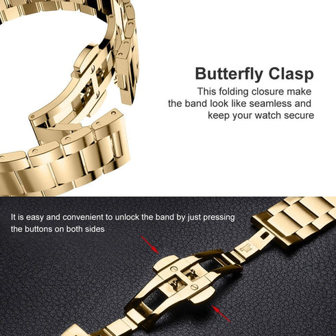 Compatible with iWatch Band 42mm/44mm, Solid Stainless Steel Metal Wristband Strap with Butterfly Folding Clasp Replacement for iWatch Series 7/6/...