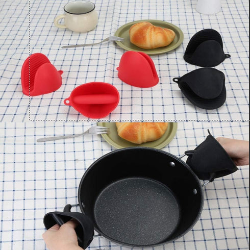 Silicone Cooking Pinch Grips Oven Mitts - Mini Finger Protector Pot Holder for Kitchen,Cooking,Baking,BBQ - Heat Resistant Gloves, 2 Pairs (Black ...