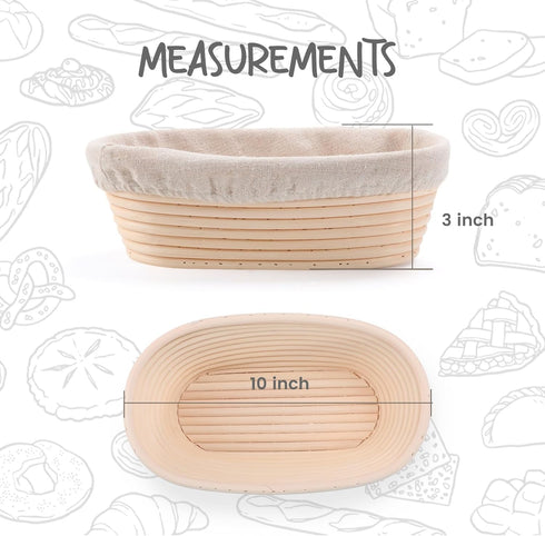 Bread Proofing Baskets Set of 2 10 inch Oval Shaped Dough Proofing Bowls w/Liners Perfect for Professional & Home Sourdough Bread Baking...