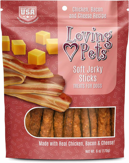 Loving Pets - Soft Chew Jerky (Stick-Shaped, Chicken, Bacon & Cheese Recipe) USA Made Dog Treats...