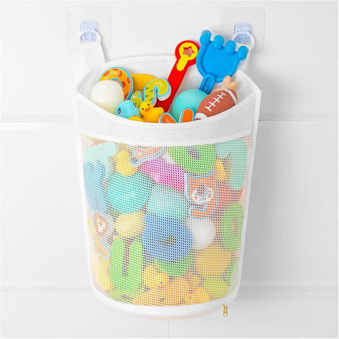 Large Capacity Baby Mesh Bath Toy Organizer, Multiple Ways to Hang, Extra Large Opening Bathroom Toy Storage, Bottom Zipper Bathtub Toy Storage Ba...