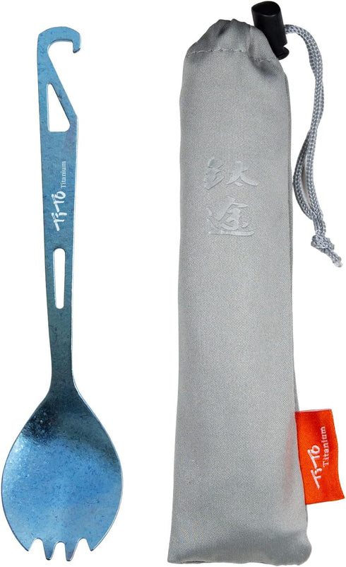 TiTo Titanium Bottle Opener Spork Lightweight Metal Portable Reusable Flatware Spoon Fork for Outdoor Camping, Traveling, Hiking and Picnics Dinne...