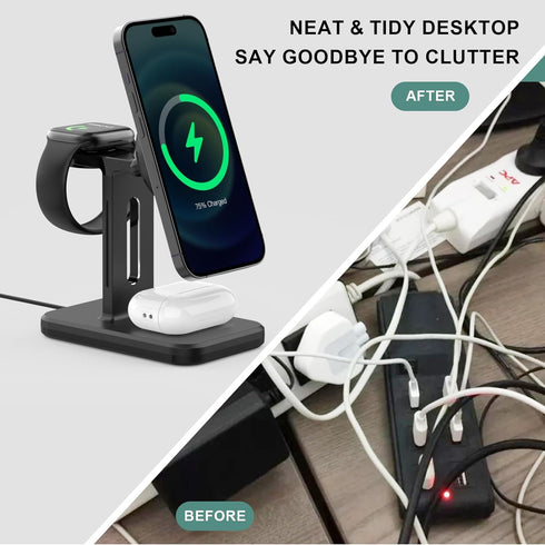 15W Fast 3 in 1 Charging Station for Apple MagSafe Charger Stand -Wireless charger for iPhone 12 13 14 15 pro max Plus for Apple Watch charger 9 8...