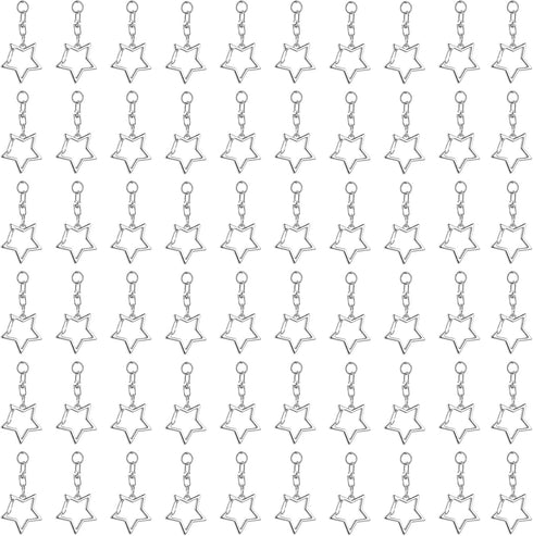 AUEAR, 60 Pack Silver Star Shaped Spring Snap Keychains Clip Metal Key Chains Pentagram Hanging...
