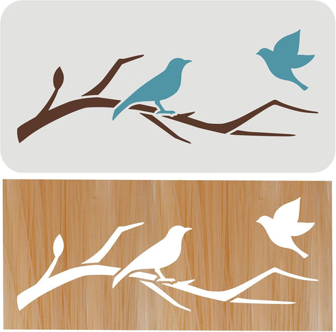 FINGERINSPIRE Birds Tree Branches Stencil 11.8x5.9 inch Reusable Furniture Details Stencil Plastic PET Bird Drawing Stencils Art Craft Stencil for...