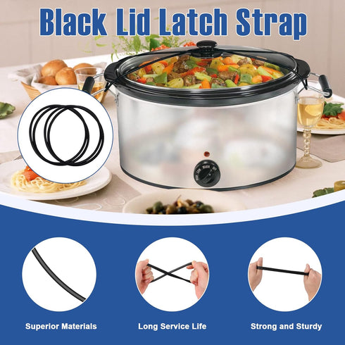 Black Lid Latch Strap Rubber Band 6,7,8 Quart for Hamilton Beach Crock Pot Slow Cooker Sturdy material 2 Pcs...