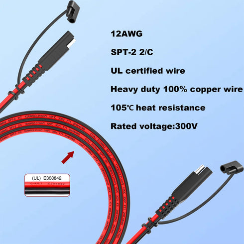 15FT SAE Extension Cable, 12AWG SAE to SAE Extension Cable Quick Disconnect Wire Harness, SAE Connector Cable for Solar Panel, Battery, Motorcycle...