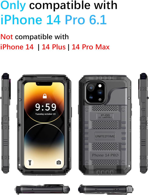Unitedtime for iPhone 14 Pro Case Waterproof with Built-in Screen Protector Full Body Rugged Hard Silicone, Military Grade Shockproof Dustproof Pr...