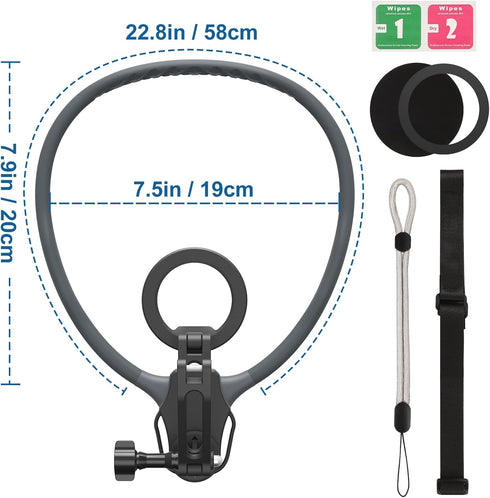 Magnetic Neck Phone Mount for Recording, POV Vlog Magnetic Neck Tripod with Anti-Vibration Chest Strap, POV Phone Holder, Phone Necklace Holder fo...