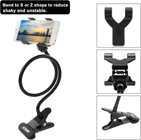 ZTON Metal-Enhanced Cell Phone Holder, Mobile Phone Stand, Lazy Bracket, Flexible Long Arms Clip Mount for iPhone, LG, etc.in Office Bedroom Deskt...