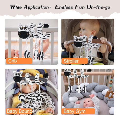 vocheer High Contrast Baby Toys for Newborn, Black and White Hanging Toy Car seat Crib Move, Animal Circle Plush Stroller Toy, Squeak Travel Activ...