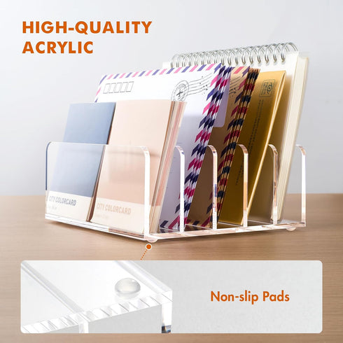 BEYGORM Acrylic Mail Holder, Clear Desk Organizer with Divider, Vertical Letter Sorter for Desktop, 5 Compartments Modern Office Home Envelope Org...