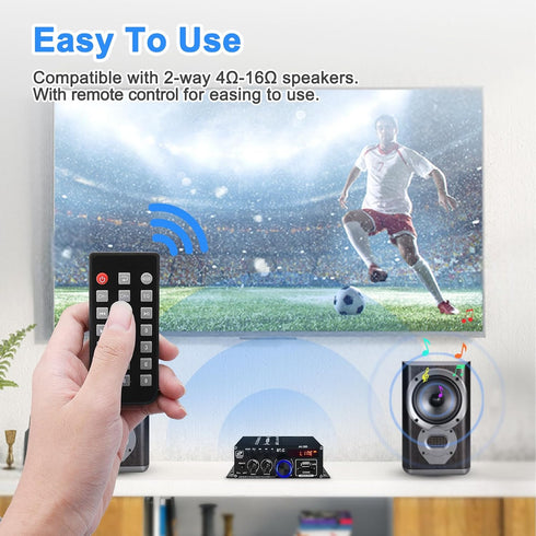 Bluetooth 5.0 Audio Power Amplifier AK-380 400W+400W 2.0 CH HiFi Stereo Amp Receiver with USB,SD,AUX,Remote Control,FM Antenna for Car Home Speake...