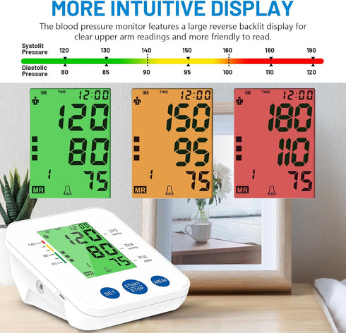 Blood Pressure Monitor Accurate Automatic Upper Arm High Blood Pressure Monitors Portable LCD Screen Powered by Battery with Adjustable Cuff and S...