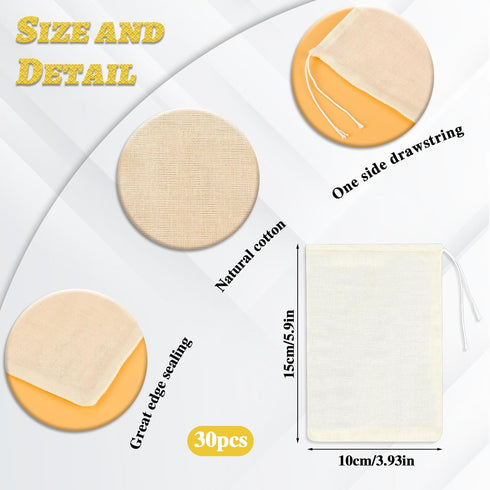 Spice Bags for Cooking Reusable,30PCS Muslin Tea Bags with Drawstring Empty Sachet Bags Cheese Cloth Bags for Spices 4x6 Inch...