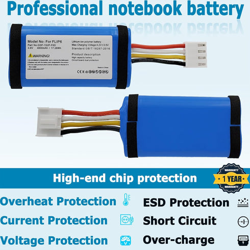 GSP-1S2P-F6D 4800mAh Battery Compatible with JBL Flip 6 Waterproof Bluetooth Speaker with Tools Battery Part NO Flip6 3.6V...