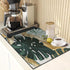 Tropical Leaves Gold Coffee Mat for Countertops, Green Palm Dish Drying Mat 2 Pcs for Kitchen Coffee Bar Accessories Fit Under Coffee Maker Espres...