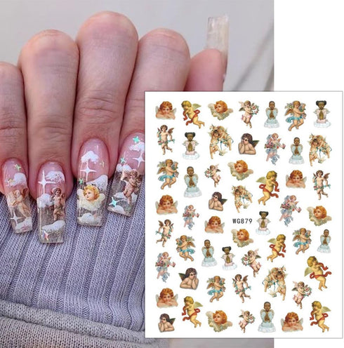 8 Sheets Angel Nail Stickers for Nail Art 3D Love God Cupid Nail Art Stickers Self-Adhesive Heart Rose Nail Supplies Cupid Angel Wings Flower Nail...