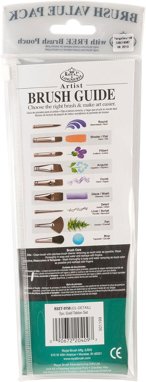 Royal & Langnickel RSET-9158 Royal Zip N' Close Gold Taklon Clear Acrylic Handle Detail Brush Set, 10.5 x 3.9 x 0.5, Multicolor, 7-Piece...