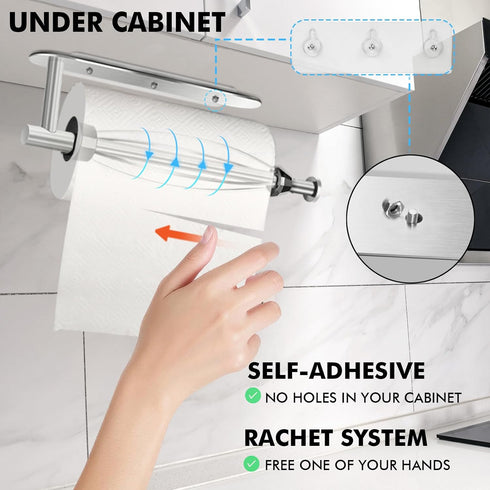 Magnetic Paper Towel Holder, One Hand Operable Paper Towel Holder Wall Mount with Strong Magnetic Backing and Self-Adhesive for Kitchen Refrigerat...
