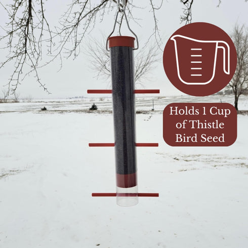 Songbird Essentials Finches Favorite Thistle Feeder, Red 12 Inch Single Tube Bird Feeder, 1 Cup Capacity Hanging Bird Feeder for Thistle Seed [Pac...
