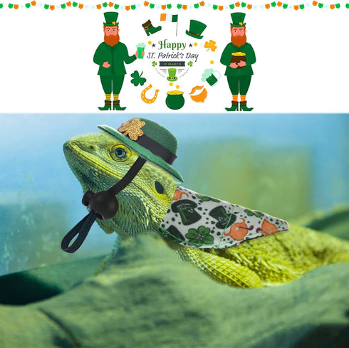 Vehomy 4Pcs Saint Patrick's Day Bearded Dragon Hats Tutu Skirt Outfit Lizard Bowler Hat with Shamrock Décor Small Pet St Patrick's Day Tutu Access...