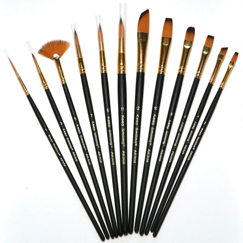 12 Pcs Artist Paint Brushes Set with Synthetic Sable Hair for Acrylic Oil Watercolor Fine Art Painting, Full Range of Sizes & Shapes Kit...