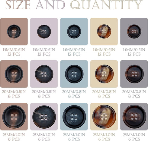 ZYNERY 133PCS Mixed Sewing Buttons, Round Resin Button 4-Hole Craft Buttons, with Storage Box Threader Thimble, Buttons for Sewing, DIY Craft and ...