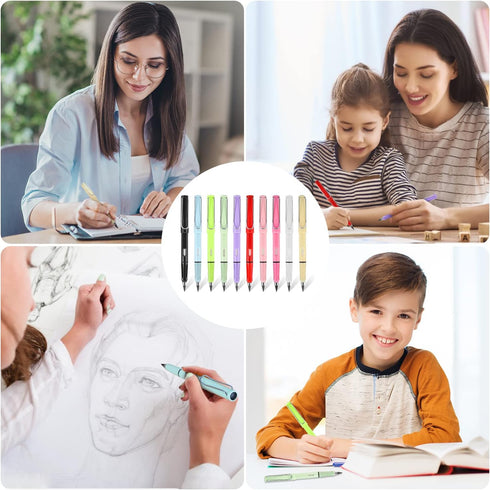 10 Pcs Everlasting Pencil Eternal Inkless Pencils with Pencil Case & 10 pcs Replacement Nibs,Reusable Infinite Pencil for Adult Artist Student...