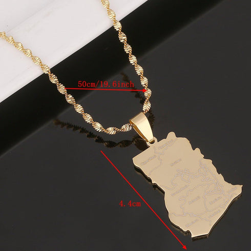 Stainless Steel Gold Color Ghana Map Pendant Necklaces Ghanaian Jewelry...