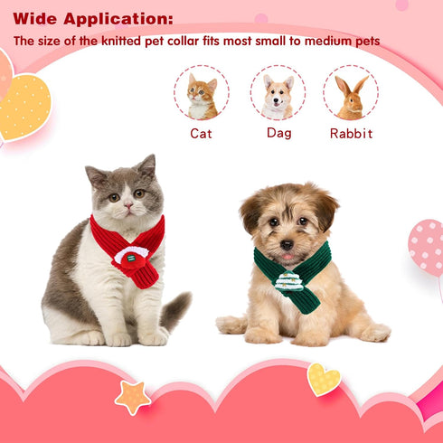 2 Pieces Christmas Pet Scarf Knitted Pet Collar Winter Cat Neck Warmer Solid Pet Scarf Puppy Cat Costume Accessories Mini Knitted Scarf for Small ...