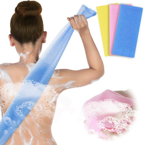 Sibba Exfoliating Shower Bath Gloves Washcloth Back Scrubber 3 Pcs Body Net Rub Sponge Reusable Loofah Towel Skin Brush Clean Scrubbing Accessorie...