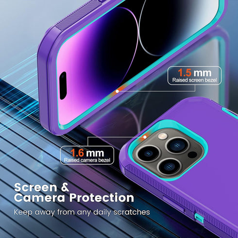 Annymall for iPhone 14 Pro Case with 2 Screen Protector, Heavy Duty Drop Protection Shockproof Full Body 3-Layer Military Rugged Durable Protectiv...