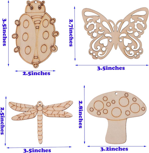 54PCS Unfinished Blank Wooden Cutouts Craft for Kids,suit for Children's Painting DIY Room Decoration Gift Giving Surprise (54 Insect)...
