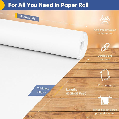 White Wrapping Paper 15''×450'', Bulletin Board Paper Roll, White Kraft Paper Easel Painting Art Paint Drawing Paper for Kids, Poster Paper, Chris...